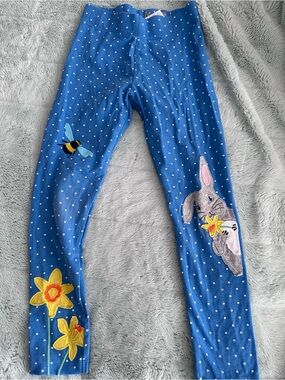 Mini Boden Blue Polka Dot Bunny & Bee Leggings with Yellow Flowers